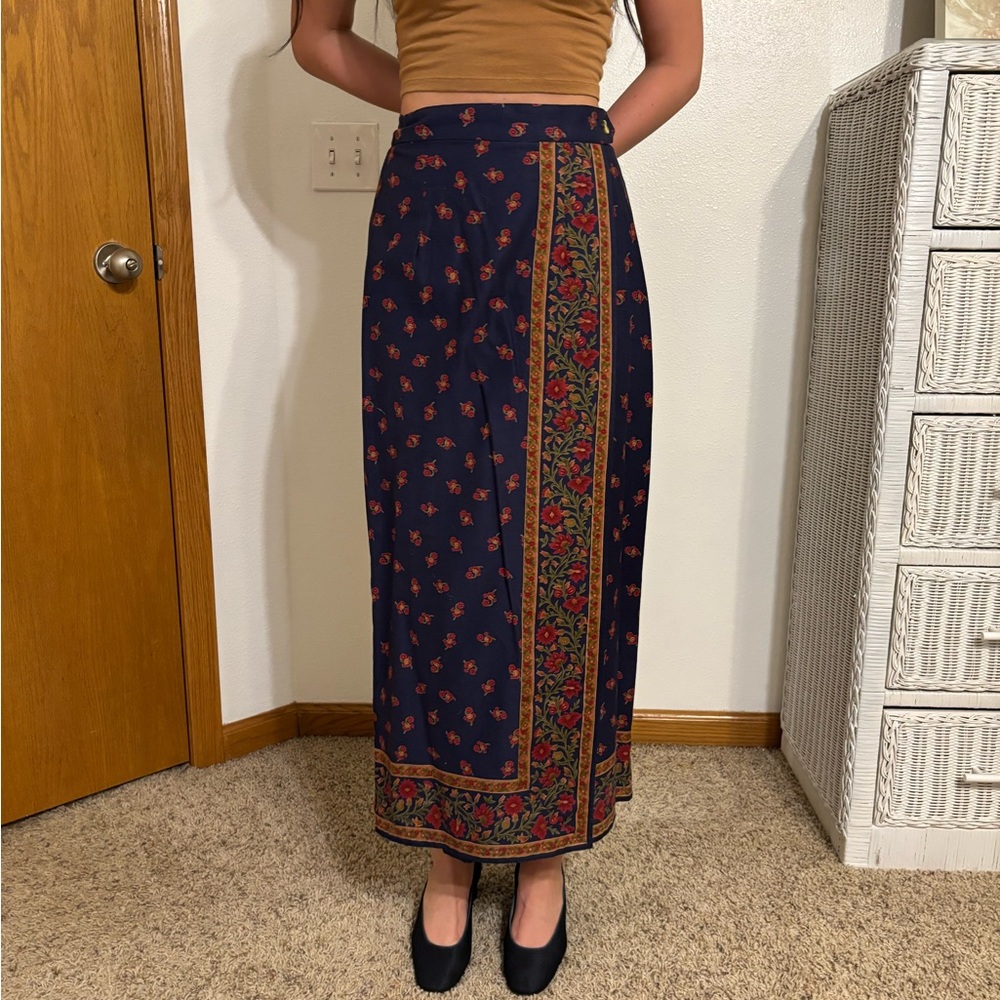 Floral Navy Wrap Skirt